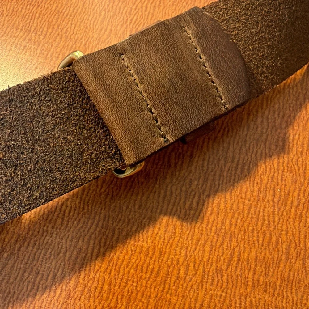 Leather Brass Fish Hook Belt Measures 38